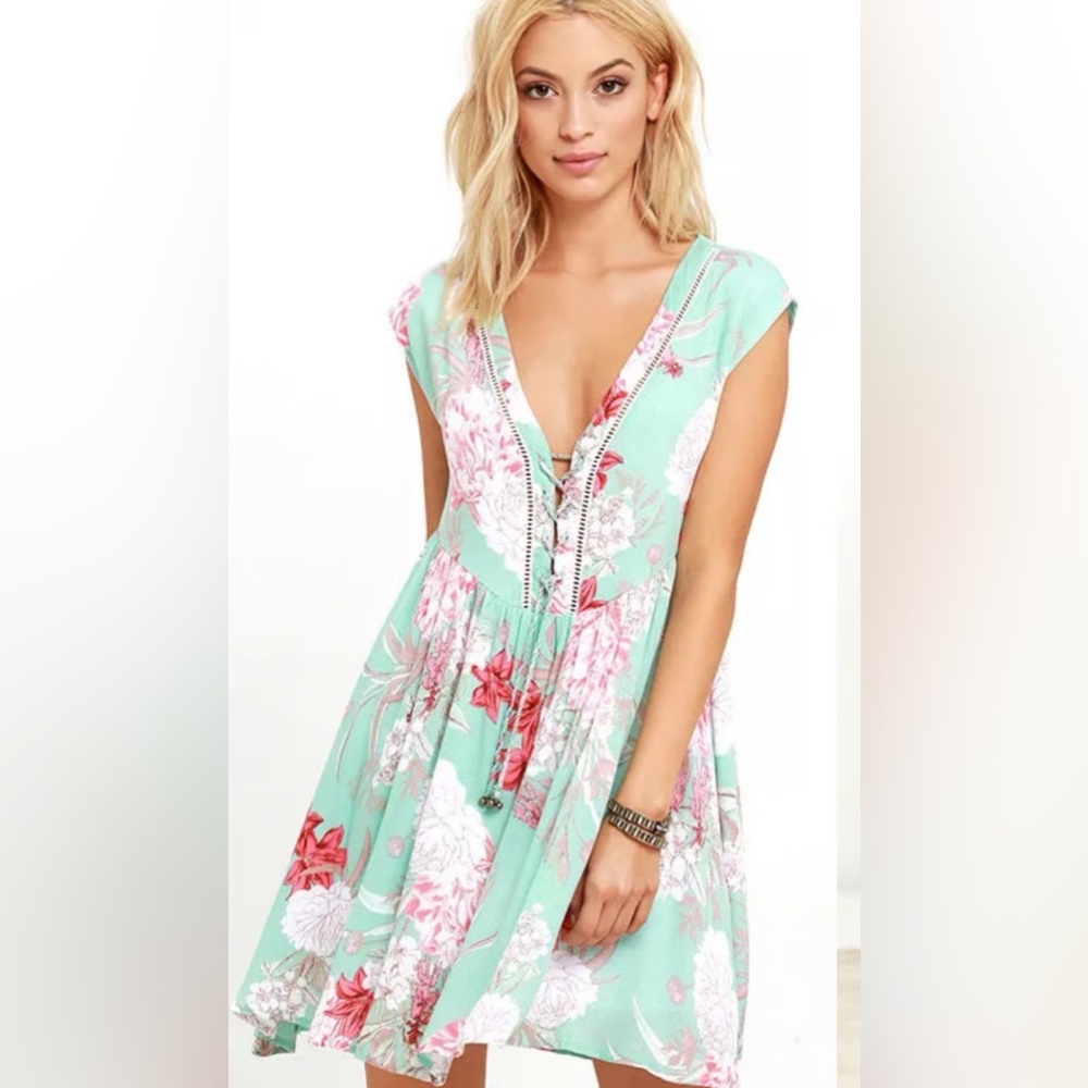 Mink Pink Backyard Bliss Mint Green Babydoll Dress